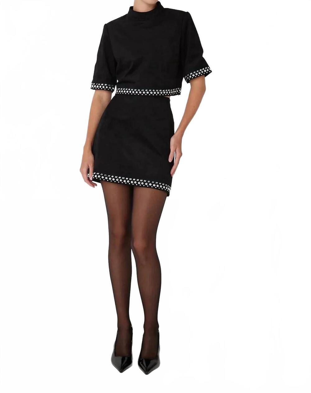 NEW JS71 zoe faux suede top and mini skirt set in black